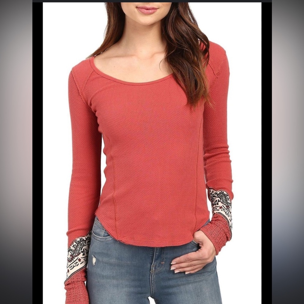 We The Free Red Bandanna Cuff Thermal Top